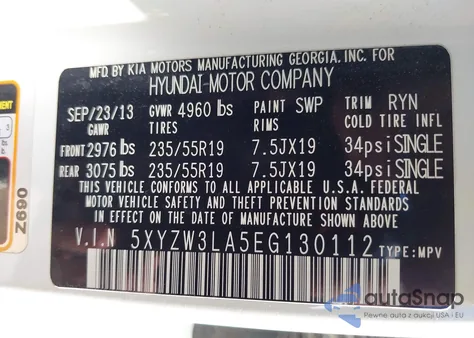 2014 Hyundai Santa Fe Sport 2.0L Turbo from USA, damaged, VIN 5XYZW3LA5EG130112